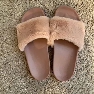 pink fuzzy slides